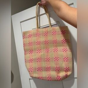 A New Day Pink Straw Beach Bag Tote